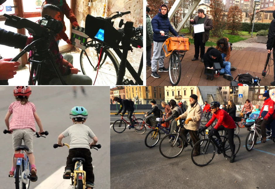 Collage di foto con biciclette